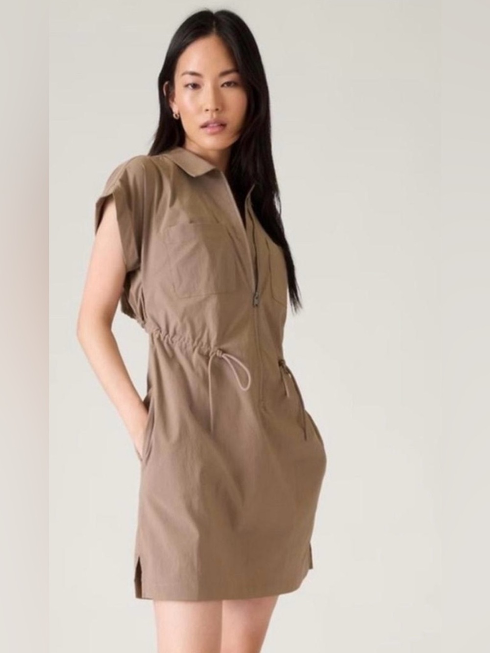 Athleta Zip-Front Dress in Taupe, XS